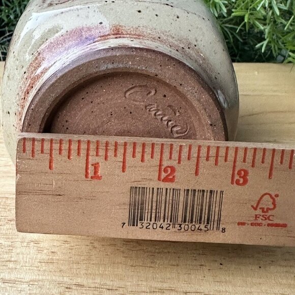 Mid Century Modern Stoneware Vase Handles Speckled Floral‎ Pattern Signed 7" H - Picture 9 of 11